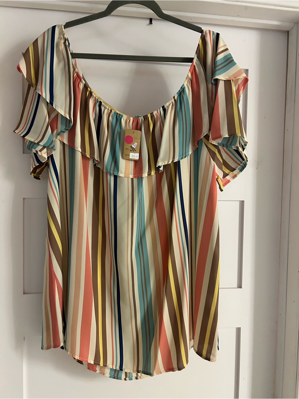 NWT 3XL “P.S. Kate” Striped Ruffle Off-Shoulder Top in Multi-Color